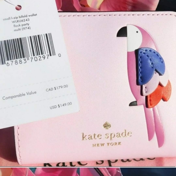 Kate spade NEW Pippa flock party pink parrot small bucket crossbody and wallet - Picture 8 of 8